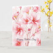 Waterverf Roze Bloesem Moederdag Kaart (Gele Bloem)