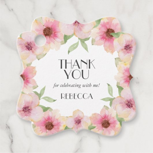 Waterverf Roze bloesems Bedankt Bedankjes Labels (Voorkant)