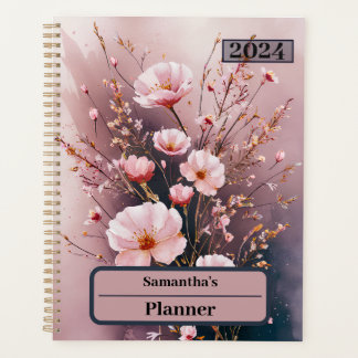 WATERVERF ROZE BLOESEMS GEPERSONALISEERDE PLANNER