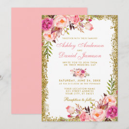 Waterverf Roze bloesse bruiloft Glitter Kaart