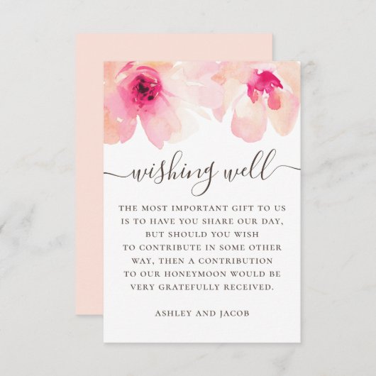 Waterverf roze bloesse bruiloft goed informatiekaartje (Voorkant / Achterkant)