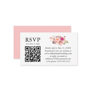 Waterverf Roze bloesse bruiloft QR RSVP Informatiekaartje