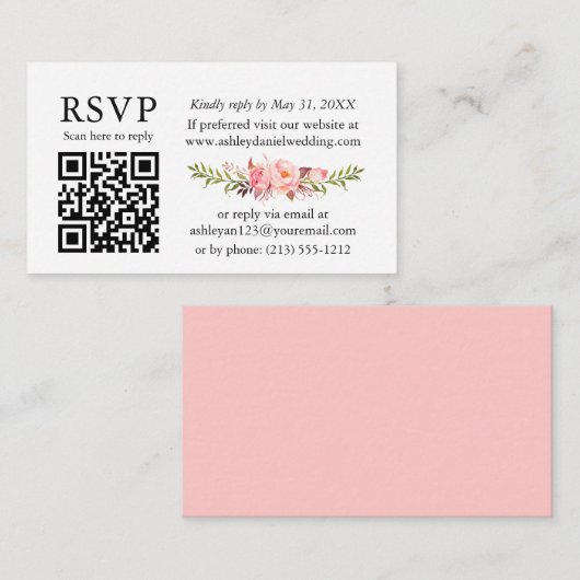 Waterverf Roze bloesse bruiloft RSVP QR Informatiekaartje (Voorkant / Achterkant)