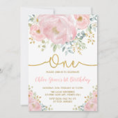 Waterverf Roze bloesse eerste verjaardag Kaart (Voorkant)