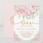 Waterverf Roze bloesse eerste verjaardag Kaart (Voorkant / Achterkant)