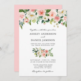 Waterverf Roze bloesse elegante bruiloft Kaart