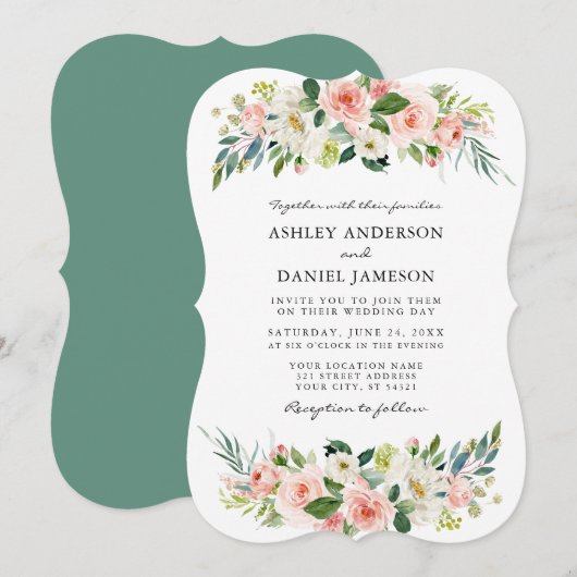 Waterverf Roze bloesse elegante bruiloft Kaart (Voorkant / Achterkant)