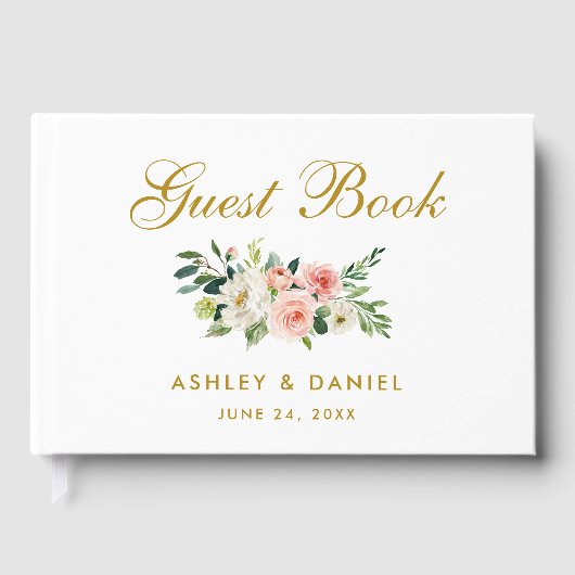 Waterverf Roze bloesse gouden bruiloft Gastenboek (Voorkant)