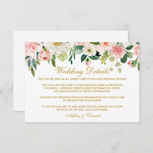 Waterverf Roze bloesse gouden bruiloft Informatiekaartje (Voorkant / Achterkant)