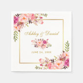 Waterverf Roze bloesse gouden bruiloft Servet (Voorkant)