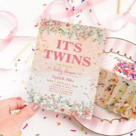 Waterverf Roze Bloom Twin Girl Baby shower Kaart