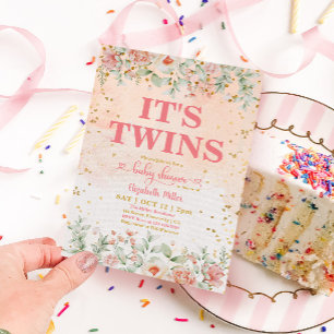 Waterverf Roze Bloom Twin Girl Baby shower Kaart