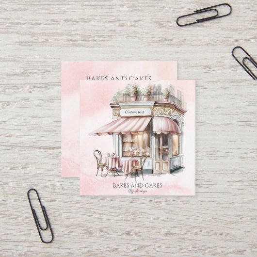 Waterverf, roze blos, QR-code bakkerij Vierkante Visitekaartje (Voorkant / Achterkant in situ)