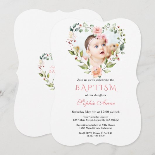 Waterverf Roze Blosems Bloemen Bloem Foto Doop Kaart (Voorkant / Achterkant)