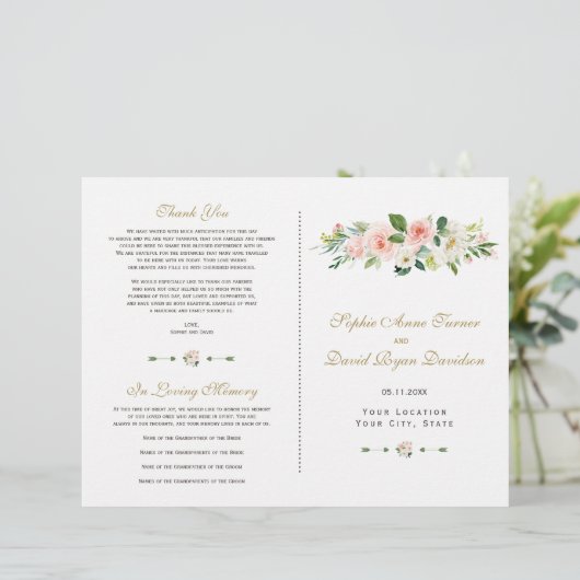 Waterverf Roze Blosems Trouwprogramma (Staand voorkant)