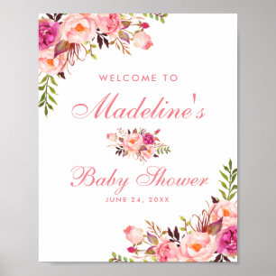 Waterverf Roze blozen Baby shower Welkom Poster