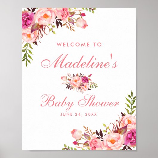 Waterverf Roze blozen Baby shower Welkom Poster (Voorkant)