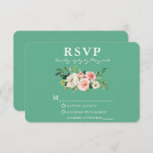 Waterverf Roze blozen Elegant Neo Mint RSVP Kaartje (Voorkant / Achterkant)