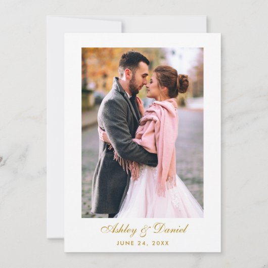 Waterverf Roze blozen Floral Foto Gold Wedding Kaart (Achterkant)