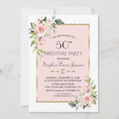 Waterverf Roze blozen Floral Gold 50e verjaardag Kaart (Voorkant)