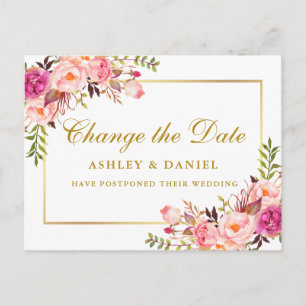 Waterverf Roze blozen Floral Gold Verander de datu Briefkaart