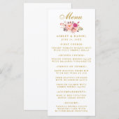Waterverf Roze blozen Floral Wedding Gold Menu (Voorkant / Achterkant)