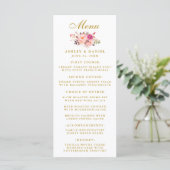 Waterverf Roze blozen Floral Wedding Gold Menu (Staand voorkant)