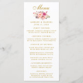 Waterverf Roze blozen Floral Wedding Gold Menu (Voorkant)