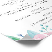 Waterverf roze blozen florale script bruiloft drin poster (Hoek)