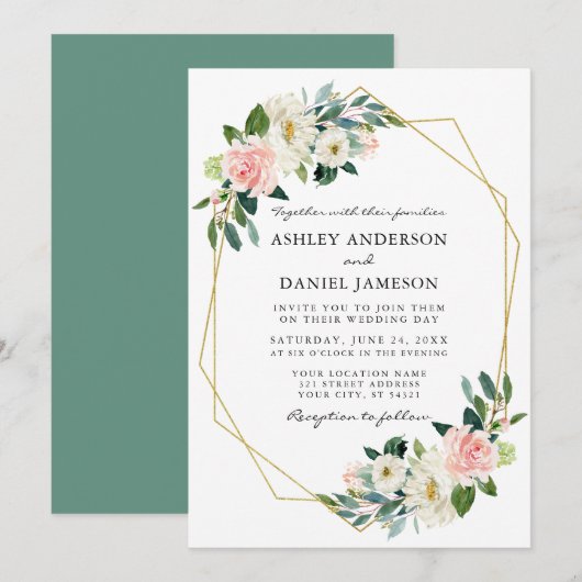 Waterverf Roze blozen Lijst van Floral Gold Kaart (Voorkant / Achterkant)