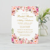 Waterverf Roze blozen Vrijgezellenfeest Gold Kaart (Staand voorkant)