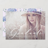 Waterverf Roze & Blue Hydrangeas Foto Afstuderen Kaart (Voorkant / Achterkant)