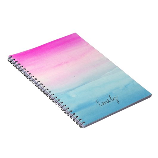 Waterverf Roze Blue Ombre | Jouw namen toevoegen Notitieboek (Rechterzijde)