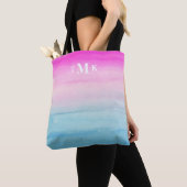 Waterverf Roze Blue Ombre | Monogram Tote Bag (Dichtbij)