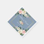 Waterverf Roze Blush Bloem Stoffig Blauw Bruiloft Servet (Hoek)