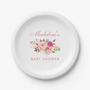 Waterverf Roze Blush Bloemen Baby shower Papieren Bordje