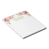 Waterverf Roze Blush Bloemen Goud Gepersonaliseerd Notitieblok (Schuin)