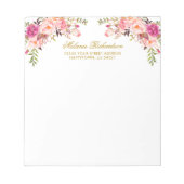 Waterverf Roze Blush Bloemen Goud Gepersonaliseerd Notitieblok (Voorkant)