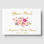 Waterverf Roze Blush Bloemen Goud Vrijgezellenfees Gastenboek (Voorkant)
