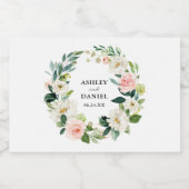 Waterverf Roze Blush Bloemen Krans Bruiloft Mini Sparkling Wijnetiket (Enkel label)