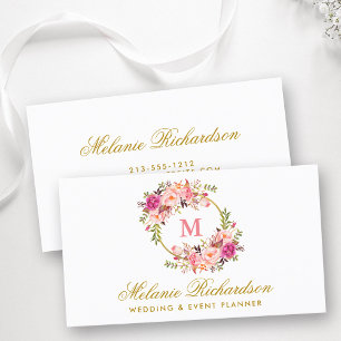 Waterverf Roze Blush Bloemen Monogram Goud Visitekaartje