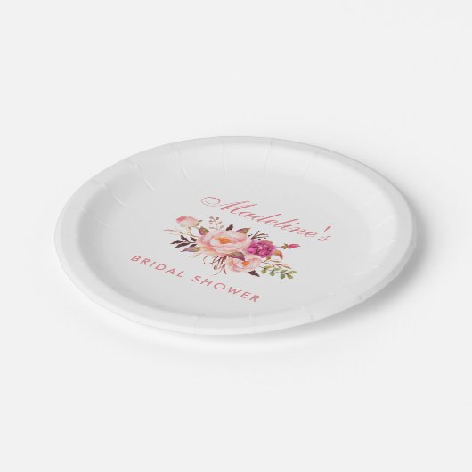 Waterverf Roze Blush Bloemen Vrijgezellenfeest Papieren Bordje (Gekanteld)