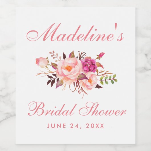 Waterverf Roze Blush Bloemen Vrijgezellenfeest Wijn Etiket (Enkel label)