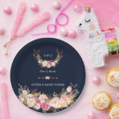 Waterverf Roze Blush Bloemengewei Navywedding Papieren Bordje (Feest)