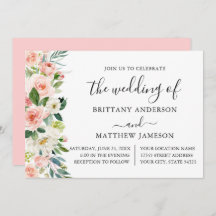 Waterverf roze blush bloemenkalligrafie bruiloft