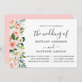 Waterverf roze blush bloemenkalligrafie bruiloft kaart