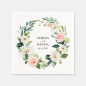 Waterverf roze blush bloemenkrans bruiloft servet (Voorkant)