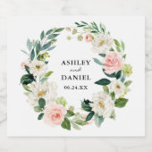 Waterverf roze blush bloemenkrans bruiloft sparkling wijnetiket (Enkel label)