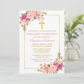 Waterverf Roze Blush Bloemstuk Eerste Heilige Comm Kaart (Staand voorkant)