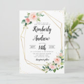 Waterverf roze blush bloesem geometrische bruiloft kaart (Staand voorkant)